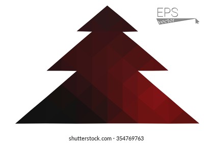 Dark red low polygon style christmas tree vector illustration consisting of triangles . Abstract triangular polygonal origami or crystal design of New Years celebration. Isolated on white background.