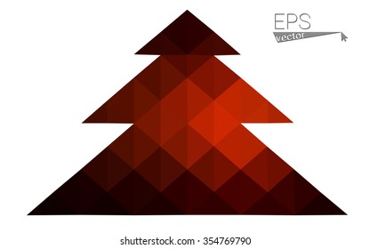 Dark red low polygon style christmas tree vector illustration consisting of triangles . Abstract triangular polygonal origami or crystal design of New Years celebration. Isolated on white background.