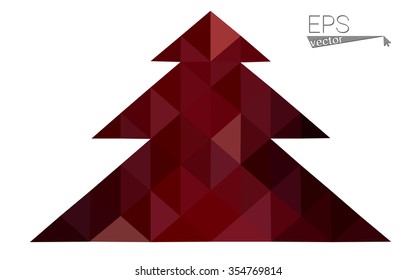 Dark red low polygon style christmas tree vector illustration consisting of triangles . Abstract triangular polygonal origami or crystal design of New Years celebration. Isolated on white background.