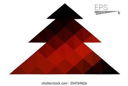 Dark red low polygon style christmas tree vector illustration consisting of triangles . Abstract triangular polygonal origami or crystal design of New Years celebration. Isolated on white background.