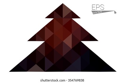 Dark red low polygon style christmas tree vector illustration consisting of triangles . Abstract triangular polygonal origami or crystal design of New Years celebration. Isolated on white background.