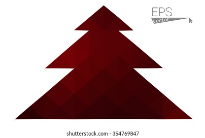 Dark red low polygon style christmas tree vector illustration consisting of triangles . Abstract triangular polygonal origami or crystal design of New Years celebration. Isolated on white background.