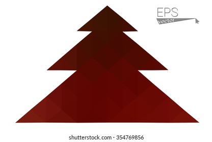 Dark red low polygon style christmas tree vector illustration consisting of triangles . Abstract triangular polygonal origami or crystal design of New Years celebration. Isolated on white background.