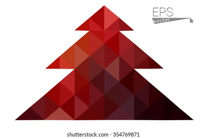 Dark red low polygon style christmas tree vector illustration consisting of triangles . Abstract triangular polygonal origami or crystal design of New Years celebration. Isolated on white background.