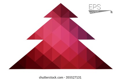 Dark red low polygon style christmas tree vector illustration consisting of triangles . Abstract triangular polygonal origami or crystal design of New Years celebration. Isolated on white background. Dark red low polygon style christmas tree vector illustration consisting of triangles . Abstract triangular polygonal origami or crystal design of New Years celebration. Isolated on white background.
