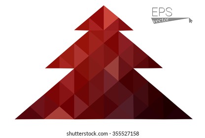 Dark red low polygon style christmas tree vector illustration consisting of triangles . Abstract triangular polygonal origami or crystal design of New Years celebration. Isolated on white background.