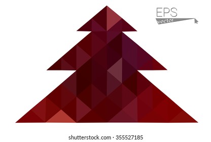 Dark red low polygon style christmas tree vector illustration consisting of triangles . Abstract triangular polygonal origami or crystal design of New Years celebration. Isolated on white background.