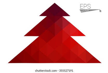 Dark red low polygon style christmas tree vector illustration consisting of triangles . Abstract triangular polygonal origami or crystal design of New Years celebration. Isolated on white background.