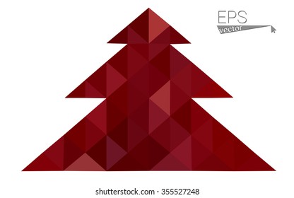 Dark red low polygon style christmas tree vector illustration consisting of triangles . Abstract triangular polygonal origami or crystal design of New Years celebration. Isolated on white background.