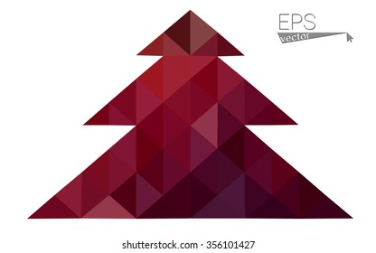 Dark red low polygon style christmas tree vector illustration consisting of triangles . Abstract triangular polygonal origami or crystal design of New Years celebration. Isolated on white background.