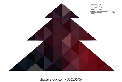 Dark red low polygon style christmas tree vector illustration consisting of triangles . Abstract triangular polygonal origami or crystal design of New Years celebration. Isolated on white background.