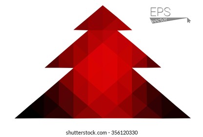 Dark red low polygon style christmas tree vector illustration consisting of triangles . Abstract triangular polygonal origami or crystal design of New Years celebration. Isolated on white background.