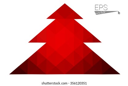 Dark red low polygon style christmas tree vector illustration consisting of triangles . Abstract triangular polygonal origami or crystal design of New Years celebration. Isolated on white background.