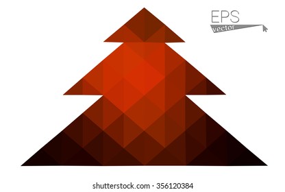 Dark red low polygon style christmas tree vector illustration consisting of triangles . Abstract triangular polygonal origami or crystal design of New Years celebration. Isolated on white background.