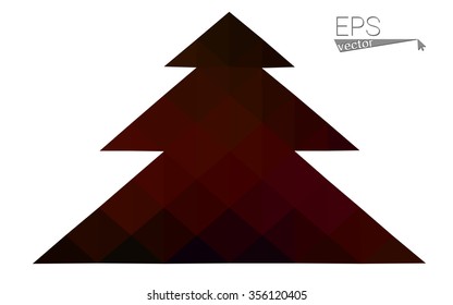 Dark red low polygon style christmas tree vector illustration consisting of triangles . Abstract triangular polygonal origami or crystal design of New Years celebration. Isolated on white background.