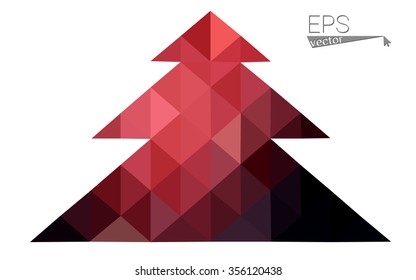 Dark red low polygon style christmas tree vector illustration consisting of triangles . Abstract triangular polygonal origami or crystal design of New Years celebration. Isolated on white background.