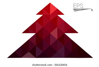 Dark red low polygon style christmas tree vector illustration consisting of triangles . Abstract triangular polygonal origami or crystal design of New Years celebration. Isolated on white background.