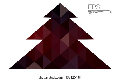 Dark red low polygon style christmas tree vector illustration consisting of triangles . Abstract triangular polygonal origami or crystal design of New Years celebration. Isolated on white background.