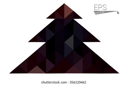 Dark red low polygon style christmas tree vector illustration consisting of triangles . Abstract triangular polygonal origami or crystal design of New Years celebration. Isolated on white background.