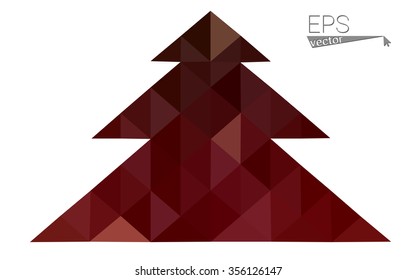 Dark red low polygon style christmas tree vector illustration consisting of triangles . Abstract triangular polygonal origami or crystal design of New Years celebration. Isolated on white background.