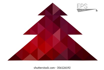 Dark red low polygon style christmas tree vector illustration consisting of triangles . Abstract triangular polygonal origami or crystal design of New Years celebration. Isolated on white background.