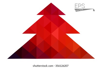 Dark red low polygon style christmas tree vector illustration consisting of triangles . Abstract triangular polygonal origami or crystal design of New Years celebration. Isolated on white background.
