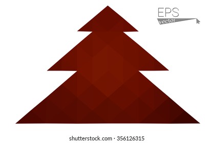 Dark red low polygon style christmas tree vector illustration consisting of triangles . Abstract triangular polygonal origami or crystal design of New Years celebration. Isolated on white background.
