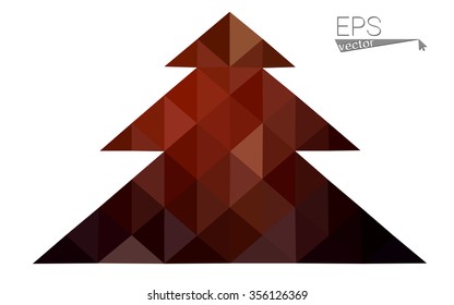 Dark red low polygon style christmas tree vector illustration consisting of triangles . Abstract triangular polygonal origami or crystal design of New Years celebration. Isolated on white background.