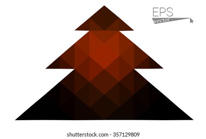 Dark red low polygon style christmas tree vector illustration consisting of triangles . Abstract triangular polygonal origami or crystal design of New Years celebration. Isolated on white background.