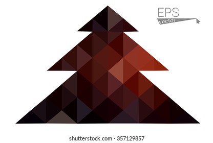 Dark red low polygon style christmas tree vector illustration consisting of triangles . Abstract triangular polygonal origami or crystal design of New Years celebration. Isolated on white background.