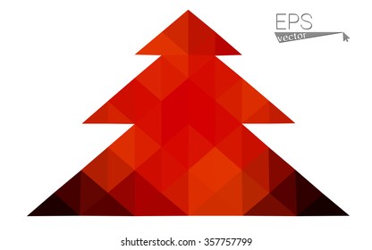 Dark red low polygon style christmas tree vector illustration consisting of triangles . Abstract triangular polygonal origami or crystal design of New Years celebration. Isolated on white background.