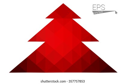 Dark red low polygon style christmas tree vector illustration consisting of triangles . Abstract triangular polygonal origami or crystal design of New Years celebration. Isolated on white background.