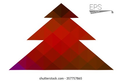 Dark red low polygon style christmas tree vector illustration consisting of triangles . Abstract triangular polygonal origami or crystal design of New Years celebration. Isolated on white background.