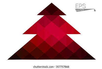 Dark red low polygon style christmas tree vector illustration consisting of triangles . Abstract triangular polygonal origami or crystal design of New Years celebration. Isolated on white background.