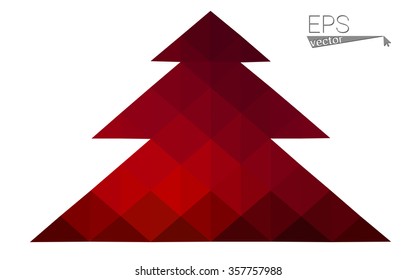 Dark red low polygon style christmas tree vector illustration consisting of triangles . Abstract triangular polygonal origami or crystal design of New Years celebration. Isolated on white background.