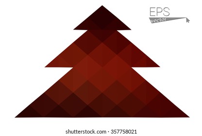 Dark red low polygon style christmas tree vector illustration consisting of triangles . Abstract triangular polygonal origami or crystal design of New Years celebration. Isolated on white background.