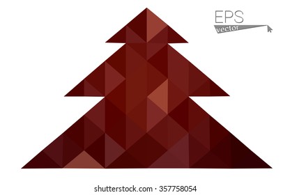 Dark red low polygon style christmas tree vector illustration consisting of triangles . Abstract triangular polygonal origami or crystal design of New Years celebration. Isolated on white background.