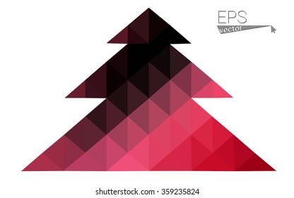 Dark red low polygon style christmas tree vector illustration consisting of triangles . Abstract triangular polygonal origami or crystal design of New Years celebration. Isolated on white background.