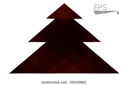 Dark red low polygon style christmas tree vector illustration consisting of triangles . Abstract triangular polygonal origami or crystal design of New Years celebration. Isolated on white background.