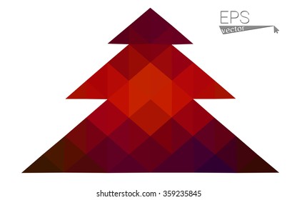 Dark red low polygon style christmas tree vector illustration consisting of triangles . Abstract triangular polygonal origami or crystal design of New Years celebration. Isolated on white background.