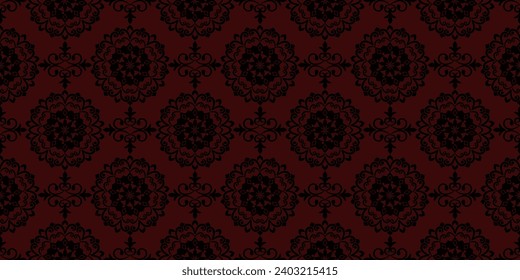 Dark Red luxury background with floral vintage pattern vector design. Luxury vintage pattern suitable for background, wallpaper, cloth, fabric, textile motif, decoration, etc.