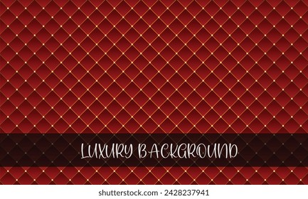 Fondo de lujo rojo oscuro con cuentas doradas y rombos. Fondo degradado. Fondos de lujo con cadenas y cuentas doradas. Ilustración vectorial editable. EPS 10. 