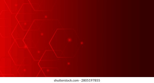 Dark red luxury with hexagon glowing lines background. Technology concept.