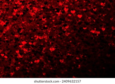 Dark red magic background with glittering heart shapes. Happy Valentine's day header or banner or letter template. Vector illustration