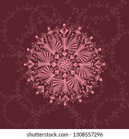 Dark red mandala hand drawing background. Template of gift voucher, greeting card, business card or fashion design. Vector illustration EPS 10.