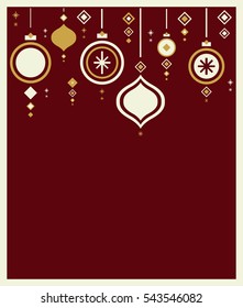 Dark red minimal elegant template for Greeting, Congratulations, Invitations. Stylish gold and white decorations. Merry Christmas and Happy New Year concept. Place for your text.