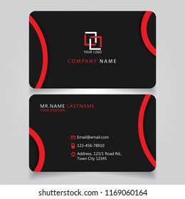 Dark Red name card and business card with creative modern style horizontal standard size curve corner vector illustration template