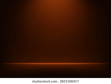 Dark red orange colors studio room background. Empty room with light effect. Space for selling products on the website. Vector illustration.