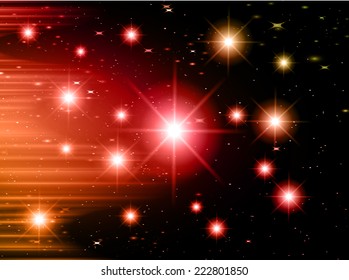 Dark red orange Defocused Light, Flickering Lights, Vector abstract festive background with bokeh defocused lights. universe, galaxies, stars. 