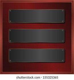 dark red panel with three black banner